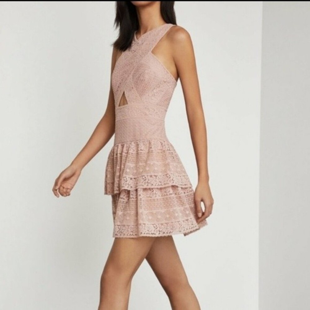 BCBGMAXAZRIA Alissa Ruffle Tiered Lace Mini Dress